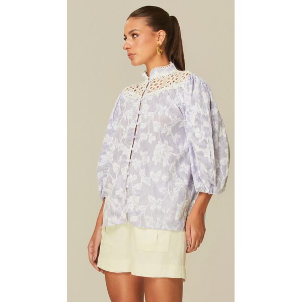 Camisa Manga Longa em Jacquard Azul
