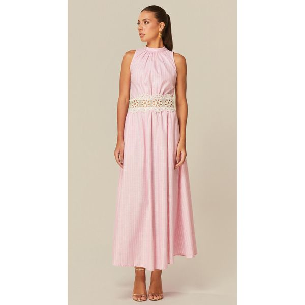 Vestido Midi com Renda Rosa