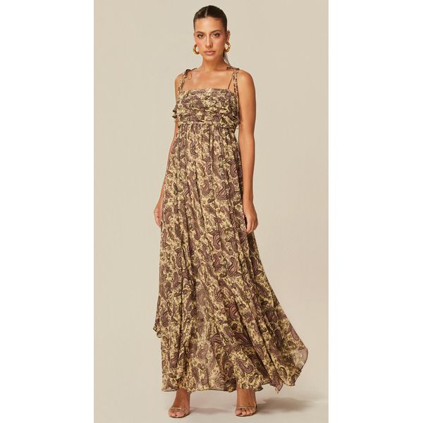 Vestido Longo de Alças Finas Estampado
