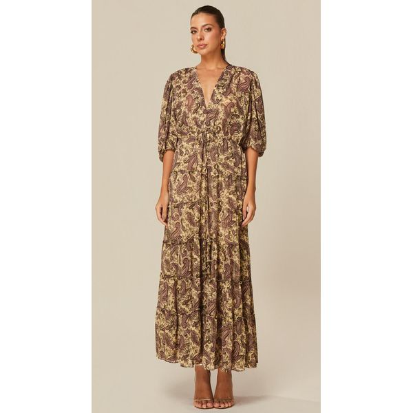 Vestido Midi com Mangas 3/4 Estampado 