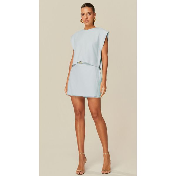 Short Saia em Alfaiataria Azul Claro
