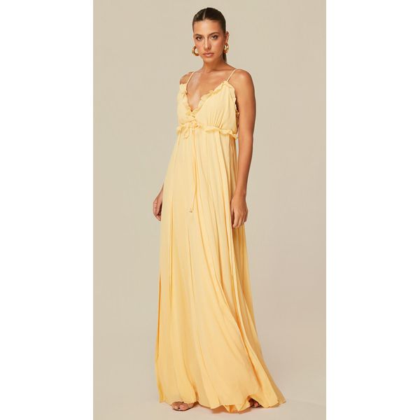 Vestido Longo com Babados Amarelo
