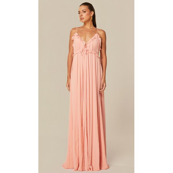 Vestido Longo com Babados Rosa
