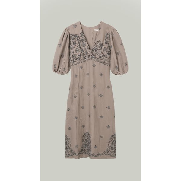 Vestido Decote V Linho Bordado