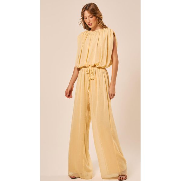 Calça Reta com Cinto Amarelo Claro