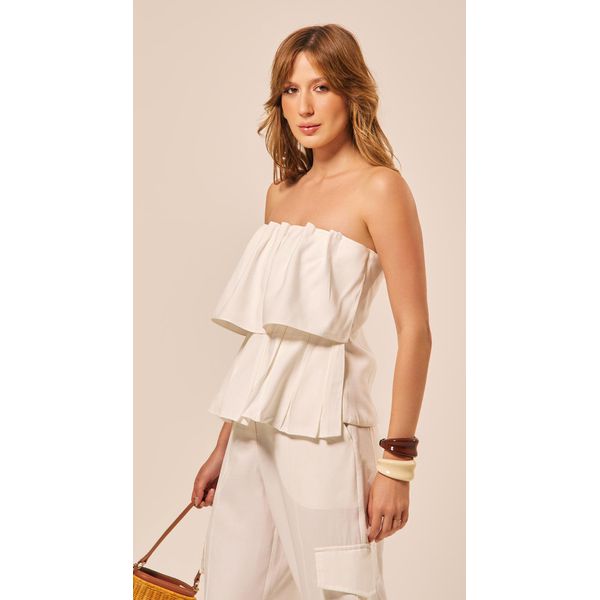 Blusa em Alfaiataria com Franzidos Off