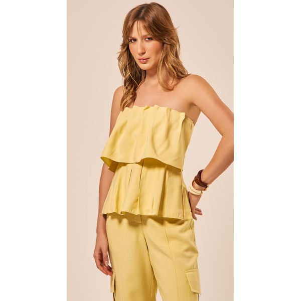 Blusa em Alfaiataria com Franzidos Amarelo