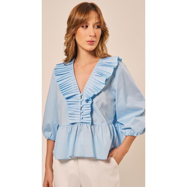 Blusa Manga Balonê Azul Claro