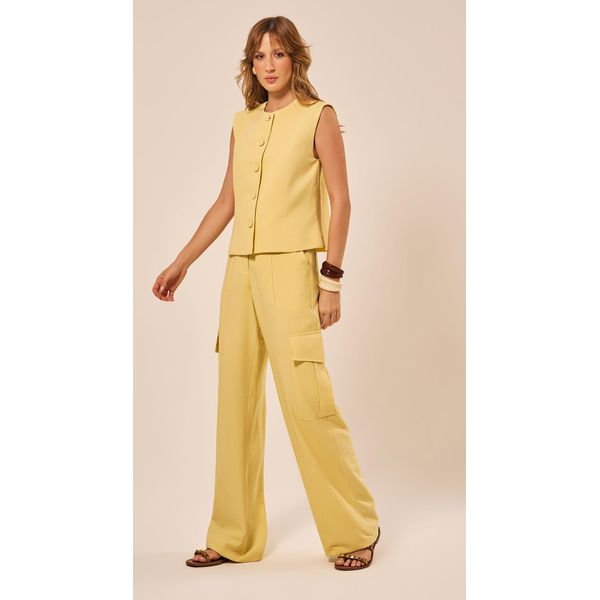 Calça Cargo Cintura Alta Amarelo