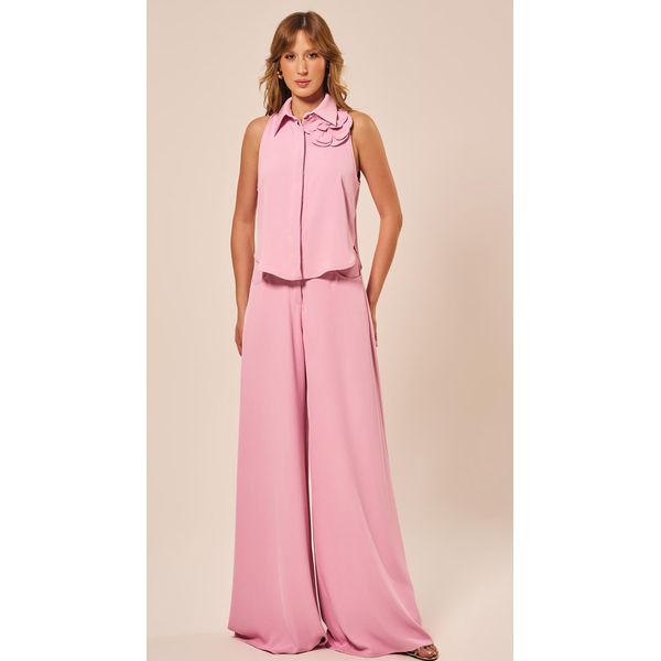 Calça Pantalona em Alfaiataria Rosa Claro