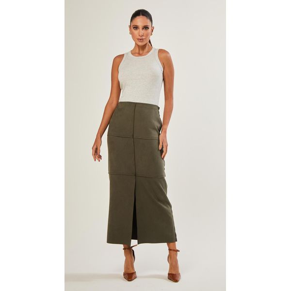 Saia Midi Suede Com Recortes