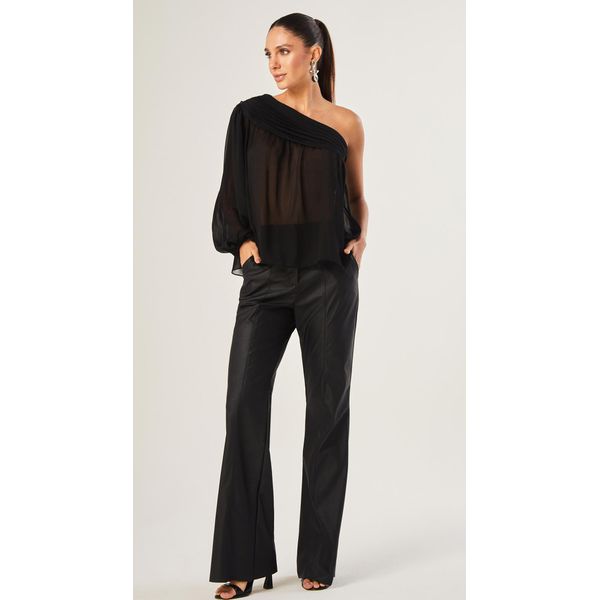 Calça Flare Couro Preto 