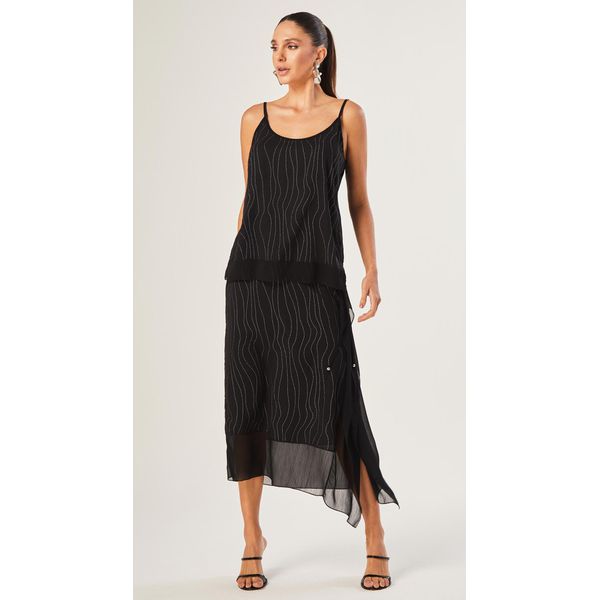 Saia Midi Metallic Stripes Preto 