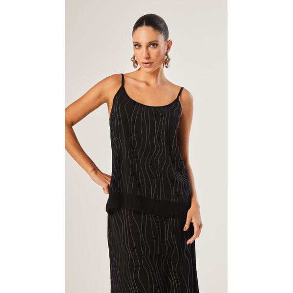 Blusa de Alça Metallic Stripes Preto 