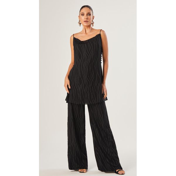 Conjunto de Blusa e Calça Metallic Stripes Preto