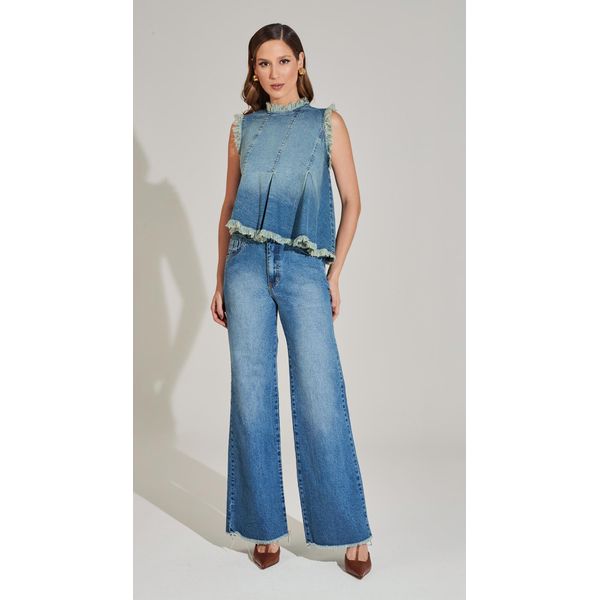 Calça Jeans Reta Barra Desfiada