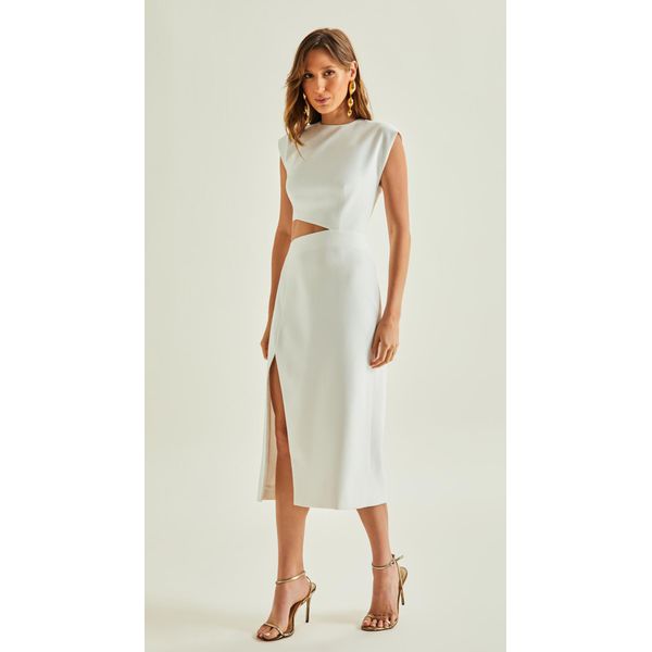 Vestido Midi com Vazado e Fenda
