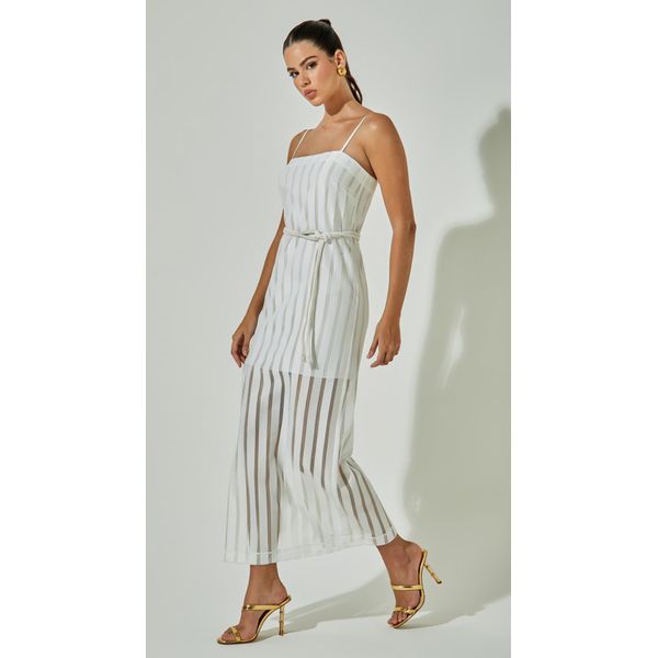 Vestido Decote Reto com Fenda Off White