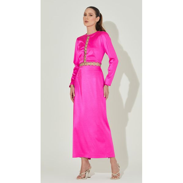 Vestido Midi Manga Longa com Argolas