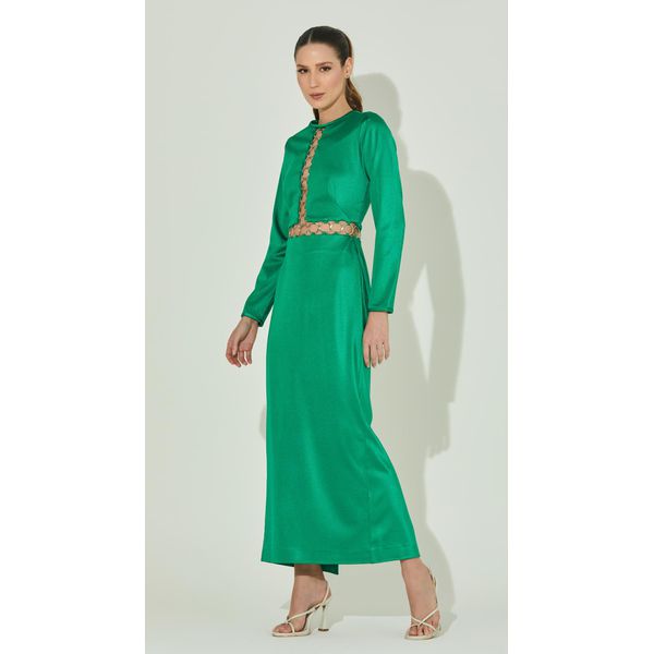 Vestido Midi Manga Longa com Argolas