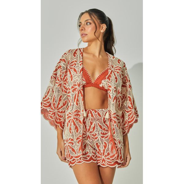 Conjunto Kimono e Top Guipir Coqueiro