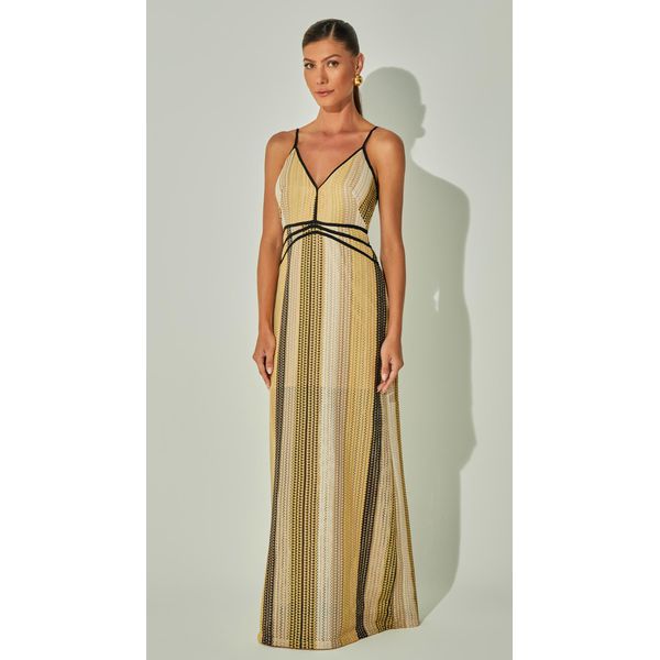 Vestido Longo de Alça em Tricot Bege 