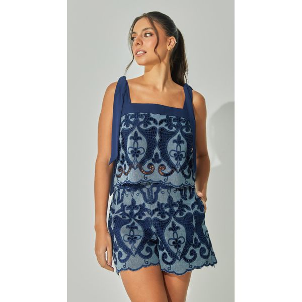 Blusa Guipir Denim com Laços