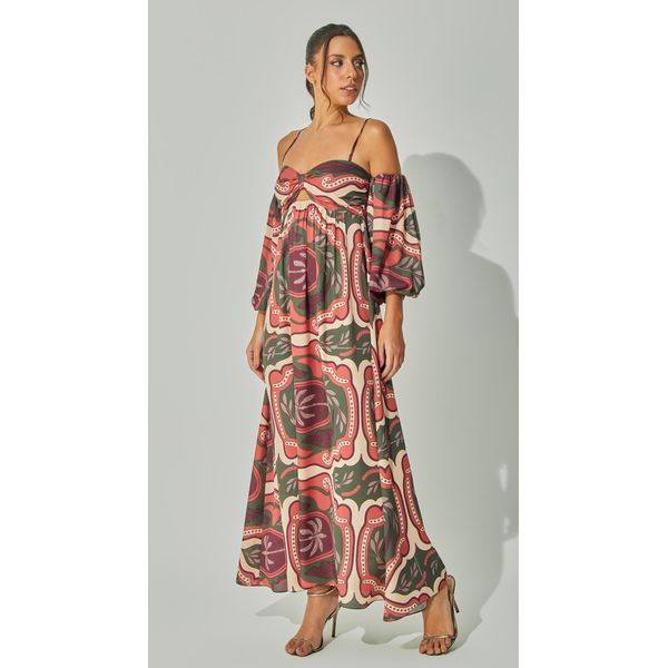 Vestido Midi Com Mangas Estampado