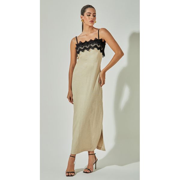 Vestido Linho com Guipir
