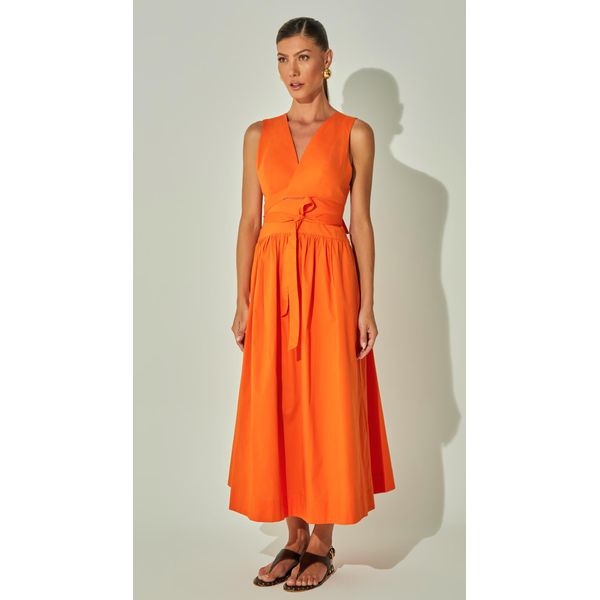 Vestido Midi Transpasse Em Tricoline