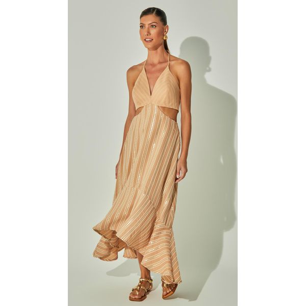 Vestido Midi Linho Bordado