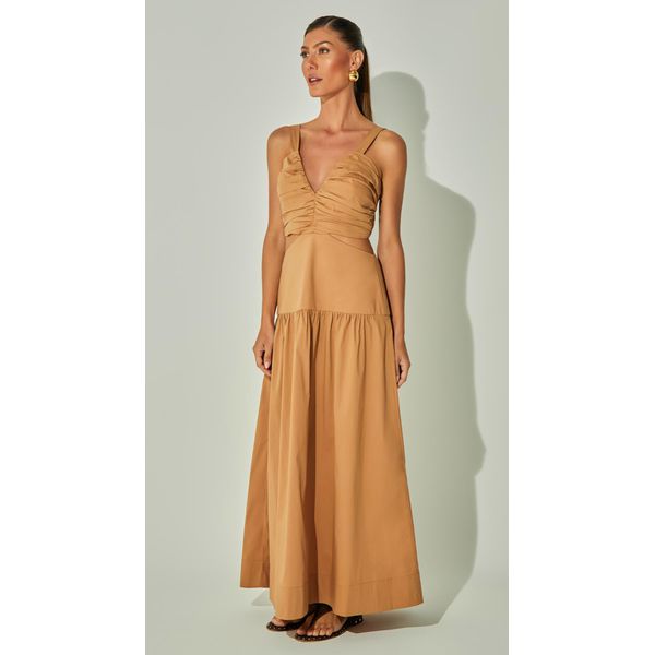 Vestido Midi com Vazados Tricoline