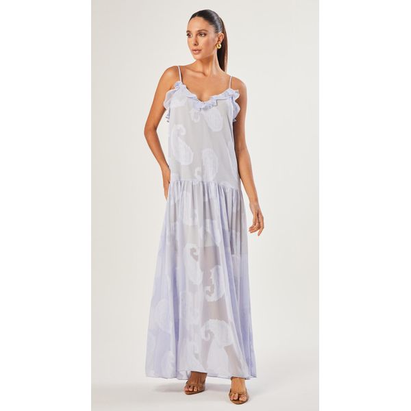 Vestido Longo de Alça Paisley Azul