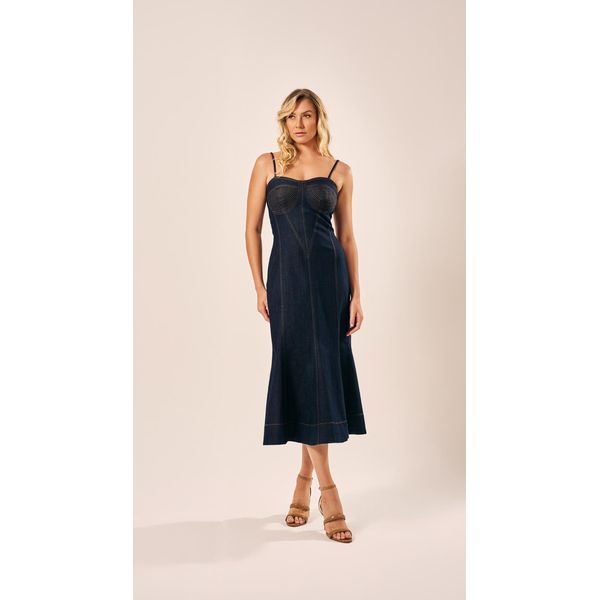 Vestido Midi Recortes Jeans
