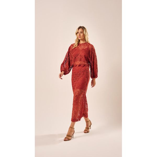 Blusa Guipir Manga Longa Terracota