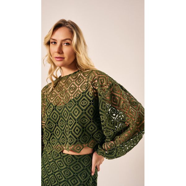 Blusa Guipir Manga Longa Verde