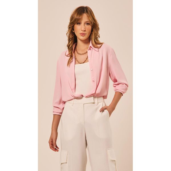 Camisa Manga Longa em Alfaiataria Rosa Claro 