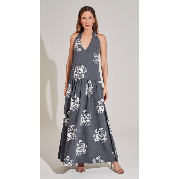 Vestido Midi Decote V Estampado