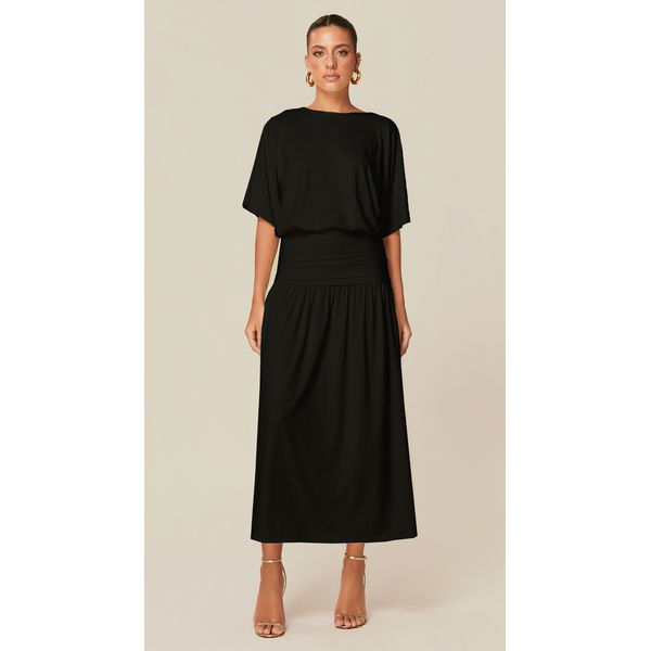 Vestido Midi em Malha Fluída Preto