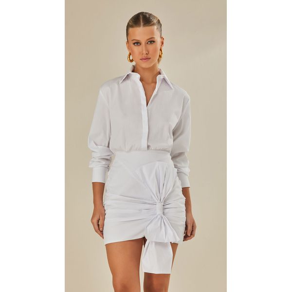 Vestido Curto Manga Longa Off White
