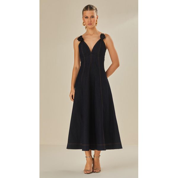 Vestido Midi Jeans Flor