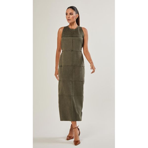 Vestido Midi Suede Com Recortes