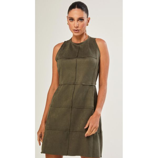 Vestido Curto Suede Com Recortes