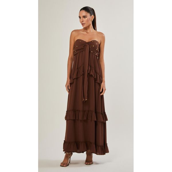 Vestido Midi Babados e Lantejoulas