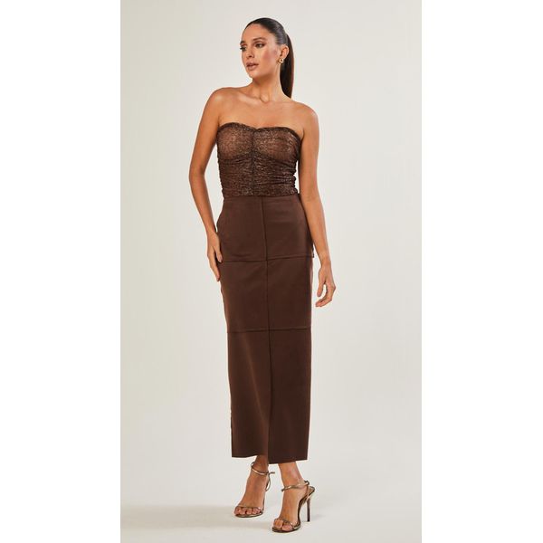 Saia Midi Suede Com Recortes