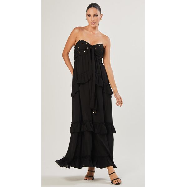 Vestido Midi Babados e Lantejoulas