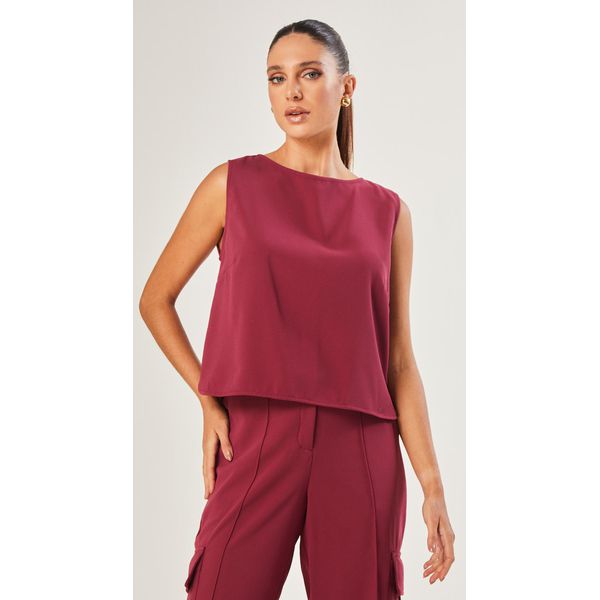 Blusa sem Mangas em Crepe Cereja
