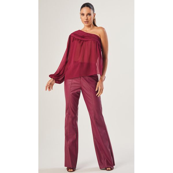Calça Flare Couro Cereja