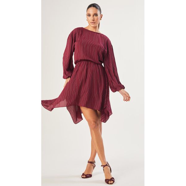Vestido Mini com Mangas Metallic Stripes Cereja 