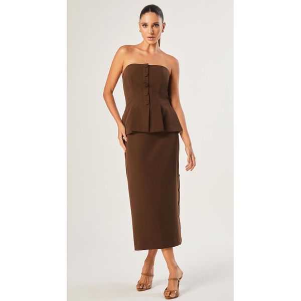 Blusa Peplum com Recortes Chocolate